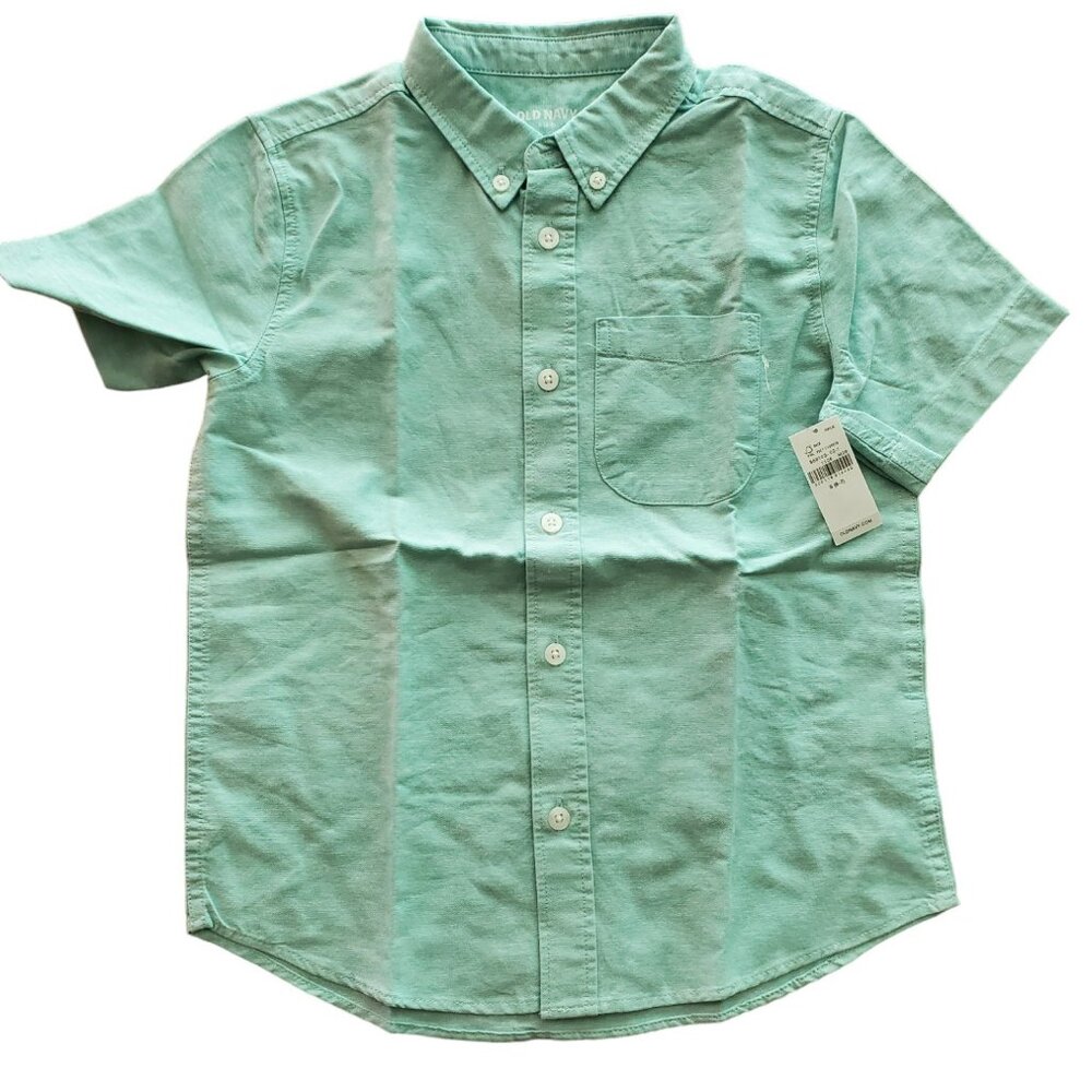 NEW Old Navy Boys Oxford Shirt Short Sleeve Pocket Size Small‎ Rainwater